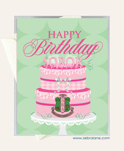 Alpha Kappa Alpha Pink and Green Birthday Cake Cards