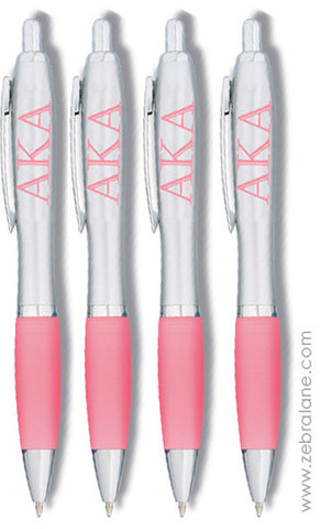 Alpha Kappa Alpha Pink and Silver Curvy Ink Pen Set of 4